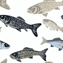 Fototapeta premium Fish underwater zentangle doodle repeat pattern ornament coloring