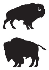 Vector silhouettes of  bison isolated on white, black figures graphical illustration