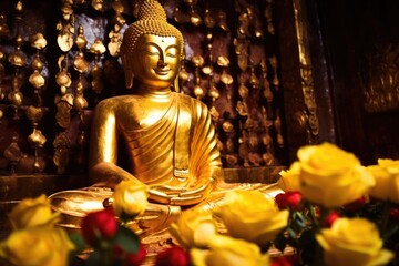 a golden buddha statue in a theravada temple