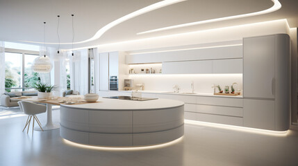 An ultra modern spacious apartment with a trendy luxury kitchen