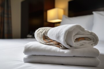 tips left on a hotel bed next to folded towels