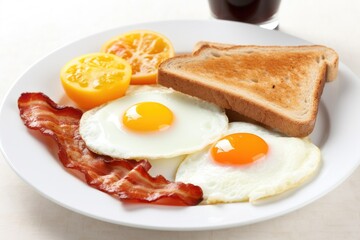 Fototapeta premium a traditional english breakfast with bacon, eggs and toast