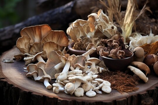 a variety of dried medicinal mushrooms