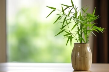 green bamboo plant in an elegant vase, background for meditation