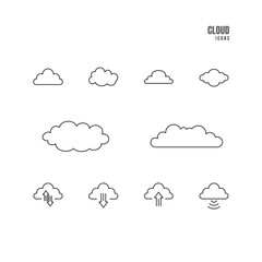 Set of Cloud line icons on white background, Vector Illustration