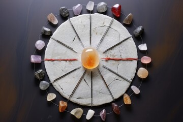 crystal grid arranged with various quartz stones
