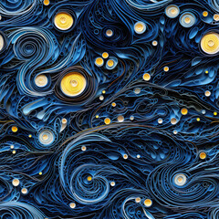 Starry night sky papercut cartoon elegant art in the style of Van Gogh repeat pattern