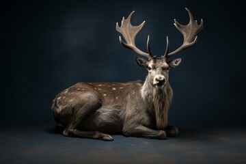 A stunning reindeer in a sitting position. Generative AI