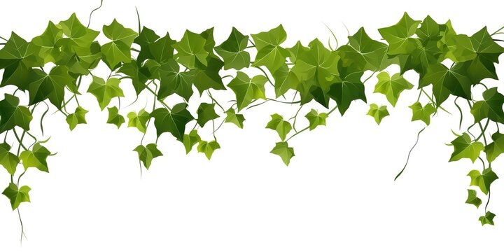 Green ivy grow vine wall isolated climbing plants with leaves hanging branches growing foliage