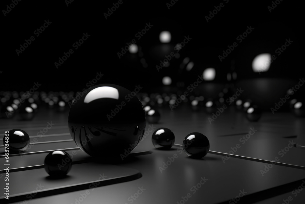 Aufkleber shiny balls in different sizes on black background. abstract glossy bubbles. composition with chaoti