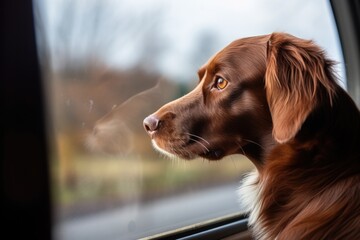 a dog looking longingly out a window