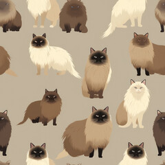 Birman cat breed cute cartoon repeat pattern