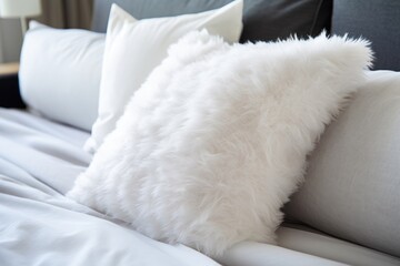 close-up of fluffy pillows on a king-sized bed