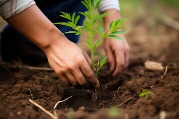 a single hand planting a tree sapling