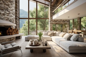 Home interior design of classic nature stone living room