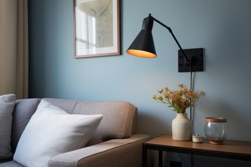 corner of living room with wall-mounted lamp