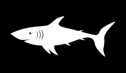 Shark white isolated icon on black background. Vector illustration