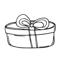 Icon of a gift box wrapped in a ribbon with a bow. A simple image of a closed box. Empty texture. Isolated vector on a pure white background.