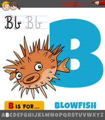 letter B from alphabet with cartoon blowfish fish