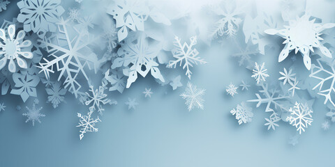 Winter background composition with snowflakes in paper cut style.