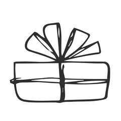 Cute hand drawn illustration of gift box present, greeting, surprise.