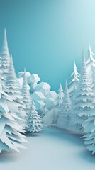 Obraz premium Winter background with fir-trees, paper cut style.