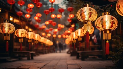 Fototapeta premium Chinese New Year hanging lanterns. Celebration of Lunar New Year Festival.