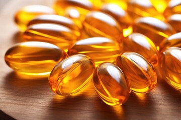close-up of fish oil capsules for omega 3 fatty acids - obrazy, fototapety, plakaty