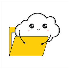 Cute kawaii cloud with folder suitable for decorating, sticker, t-shirt, mug, etc. vector formats. Eps 10