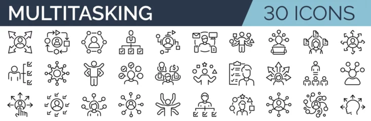 Muurstickers Set of 30 outline icons related to multitasking. Linear icon collection. Editable stroke. Vector illustration © SkyLine