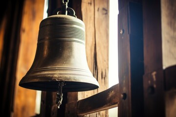 close-up of church bell in tower - obrazy, fototapety, plakaty