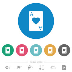 Ace of hearts card flat round icons