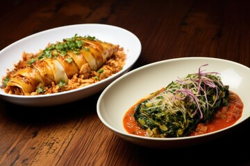 two dishes from different cuisines placed side by side