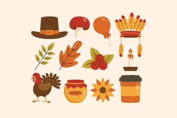 Thanksgiving Decoration Icon Illustration Set