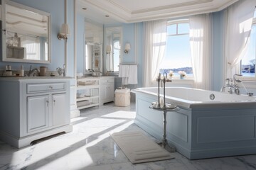Fototapeta na wymiar bathroom interior design of home near lake mountain