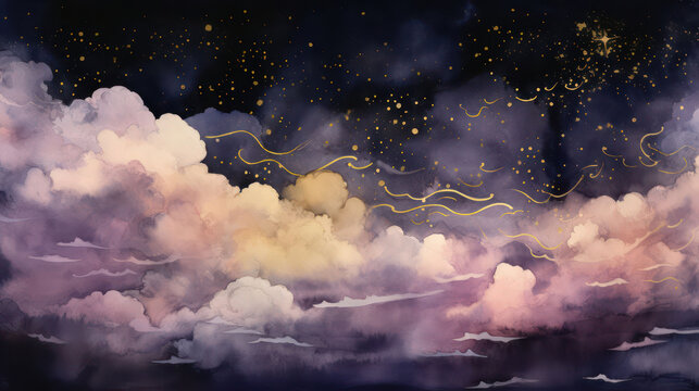 Beautiful colorful space with stars and clauds background illustration