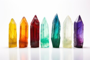 a line of healing crystals on a white background - obrazy, fototapety, plakaty