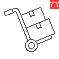 Hand truck line icon, logistic and trolley, hand truck with cardboard boxes vector icon, vector graphics, editable stroke outline sign, eps 10.