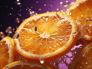 Juicy sweet orange and fly ice cube or water splash, Generative AI