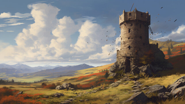 Medieval guard tower landscape