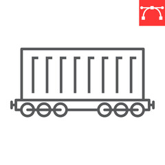 Cargo train line icon, logistic and shipping, cargo wagon vector icon, vector graphics, editable stroke outline sign, eps 10.
