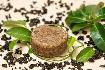 Solid shampoo for hair care, eco-friendly natural cosmetics made from herbs and oils