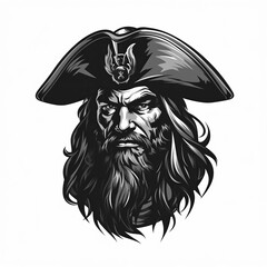 logo emblem tattoo with head of old pirate in a hat on a white isolated background