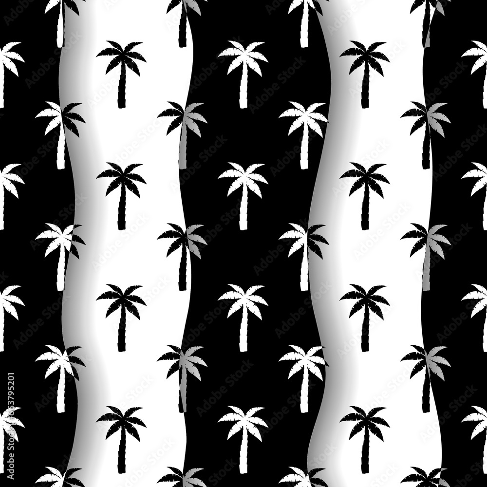 Poster palm seamless pattern. repeated palm trees pattern. black coconut tree isolated on white background.
