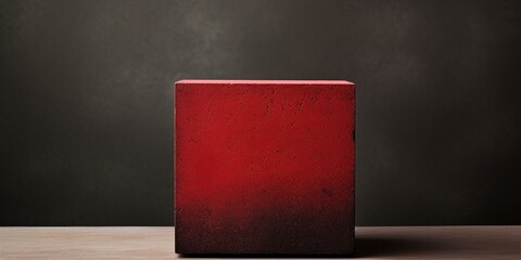 A red and black cube sitting on top of a table.