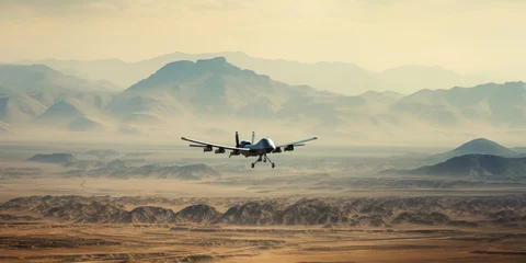 Poster A military drone surveils a vast, barren desert. © Lidok_L