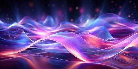 Abstract futuristic background with purple and blue glowing neon moving high speed wave lines and bokeh lights. Visualization of sound waves. Data transfer.