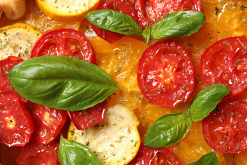 Close-up of freshly baked, tender and crispy vegetable galette