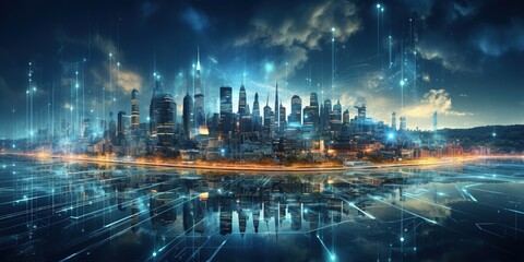 Abstract futuristic smart city a hub of technology and progress. Metaverse cyber concept idea. Innovation and advancement