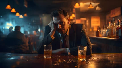 Foto op Plexiglas Drunk desperate depressed sad man sitting in a bar drinking hard liquor © fraudiana